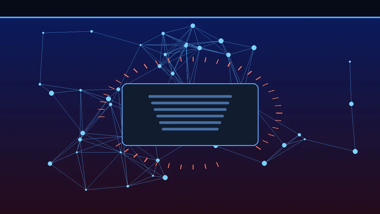 Abstract illustration of a multi-agent node network around a wiki panel inside a cracked sandbox ring