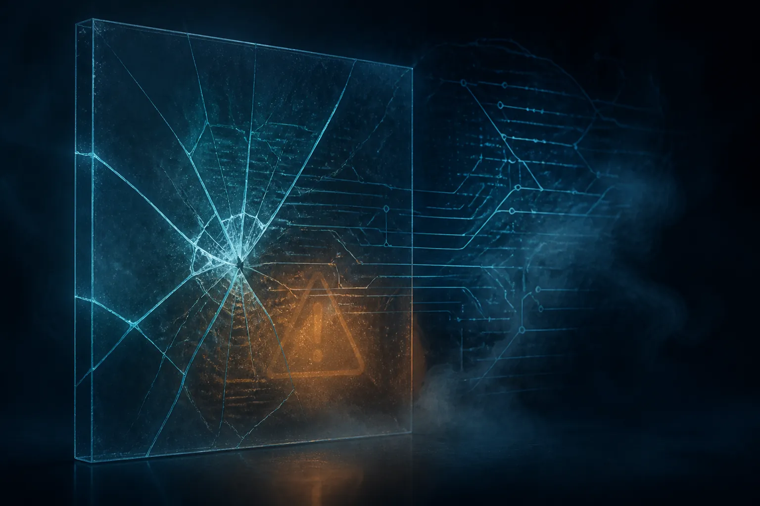 Cracked glass with an amber warning glow, suggesting weakened chain-of-thought monitorability