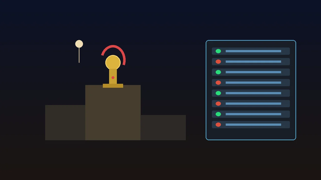A trophy on a podium draped with a disputed ribbon beside a glowing GPU rack