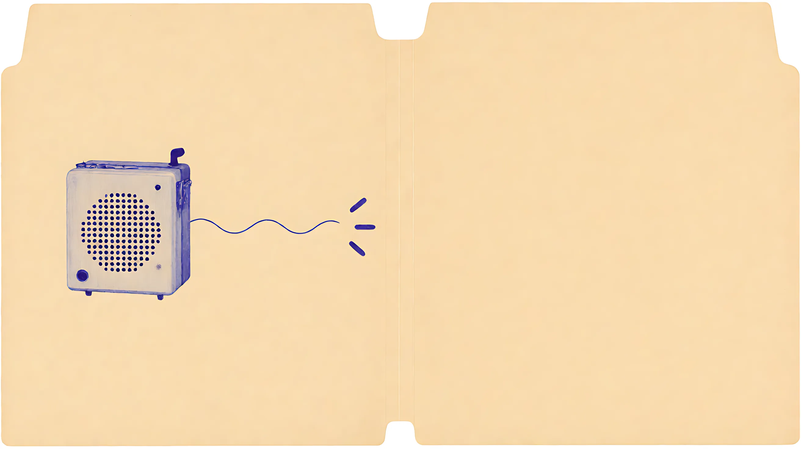 Ballpoint on manila: a small recorder, and a sound line that breaks before the margin.