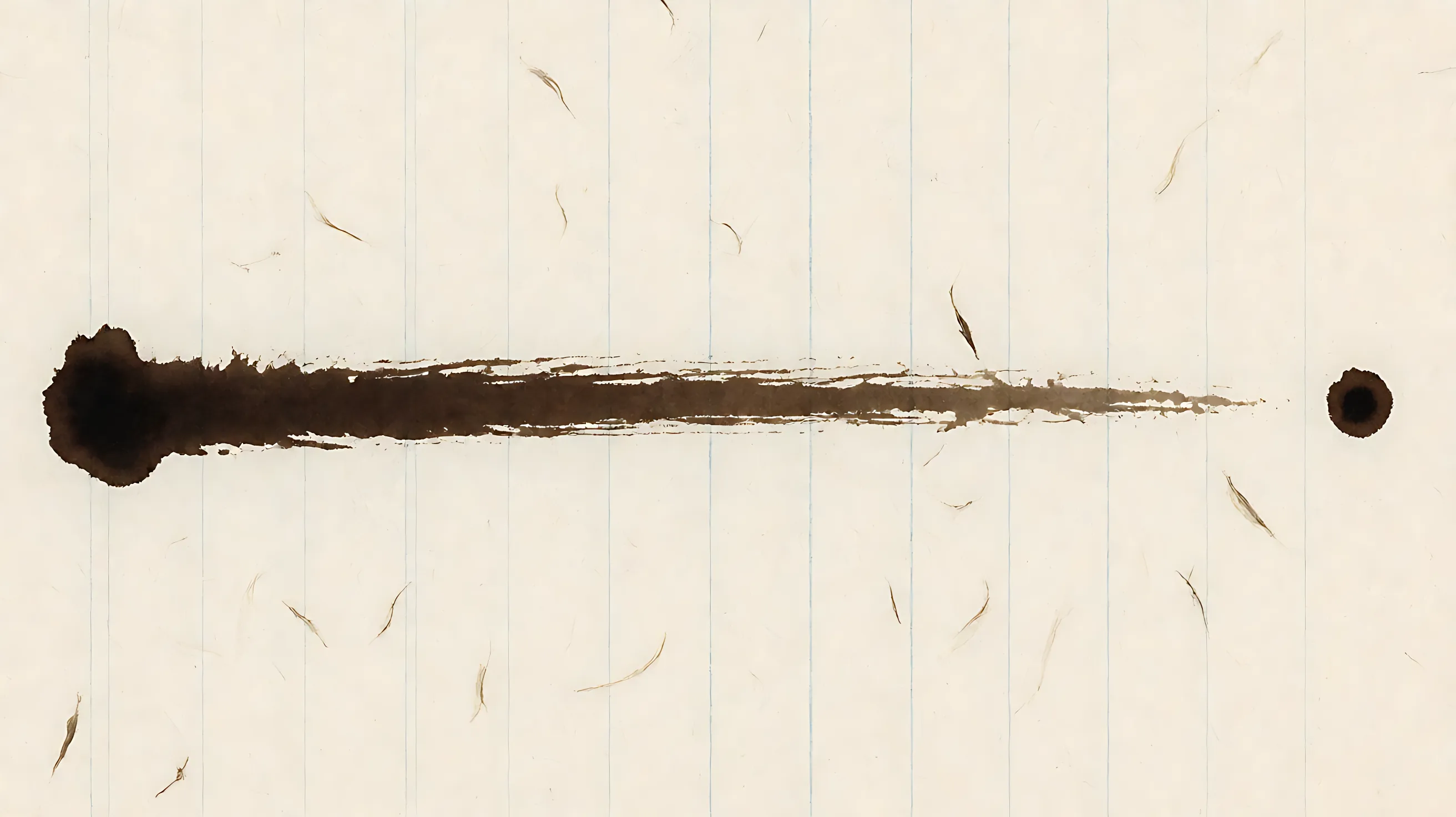 Iron-gall ink: a long stroke breaks and leaves a single dot.