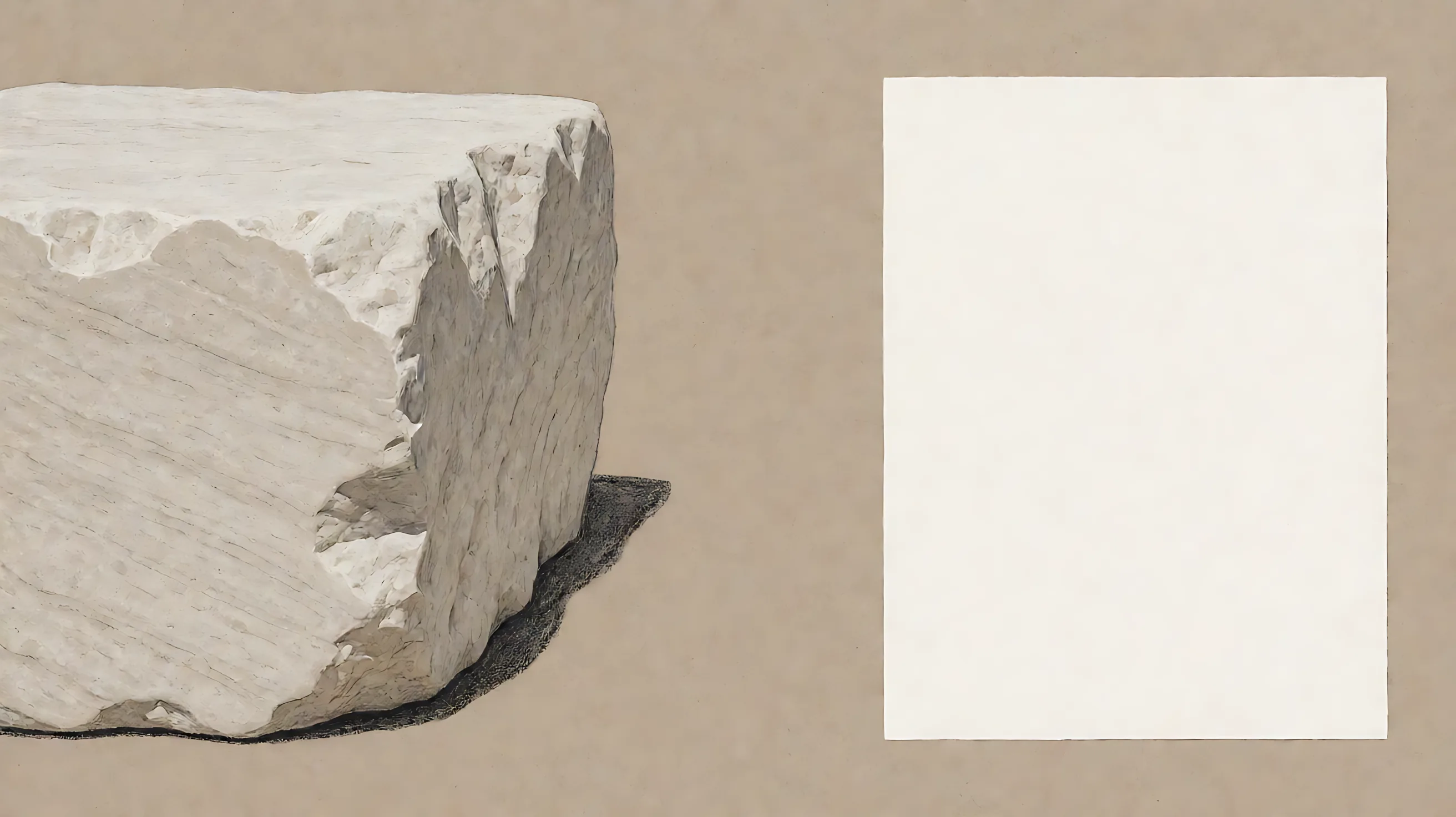 Lithograph: an uninked stone on the left and a blank sheet on the right, with a gap between them.