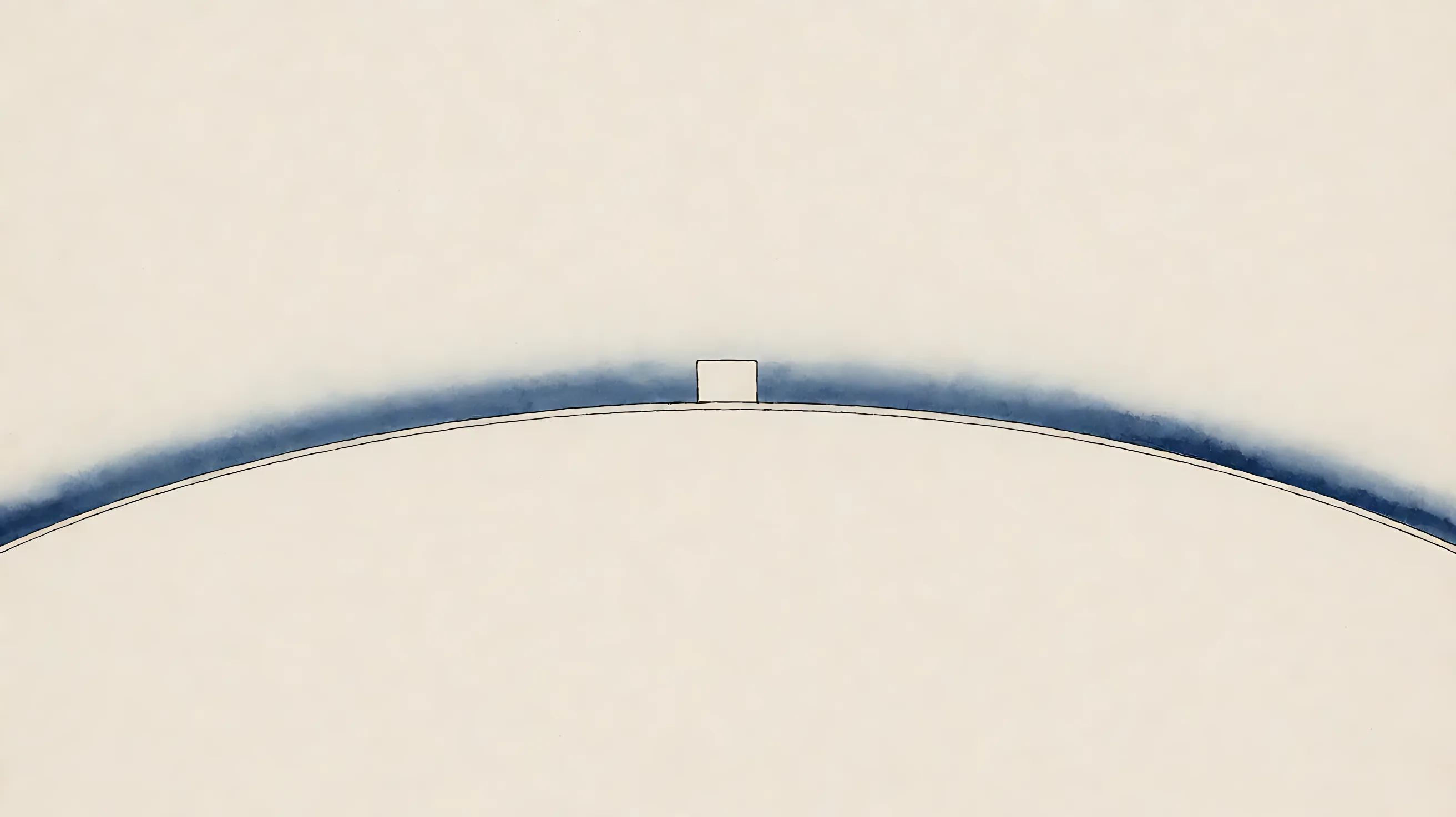 Ink: a large arc fills the lower sheet, with one small blank rectangle on its crest.