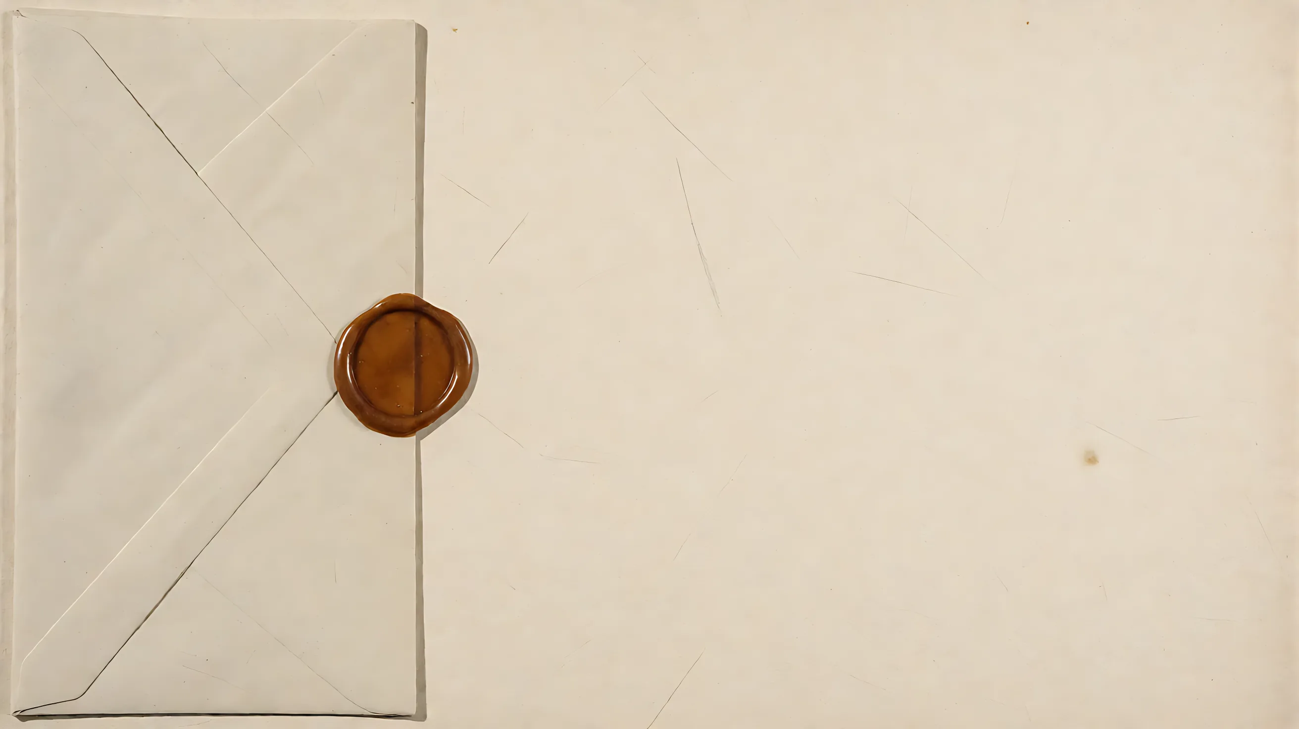 A closed envelope on the left with an intact brown wax seal, and a wide empty field on the right.