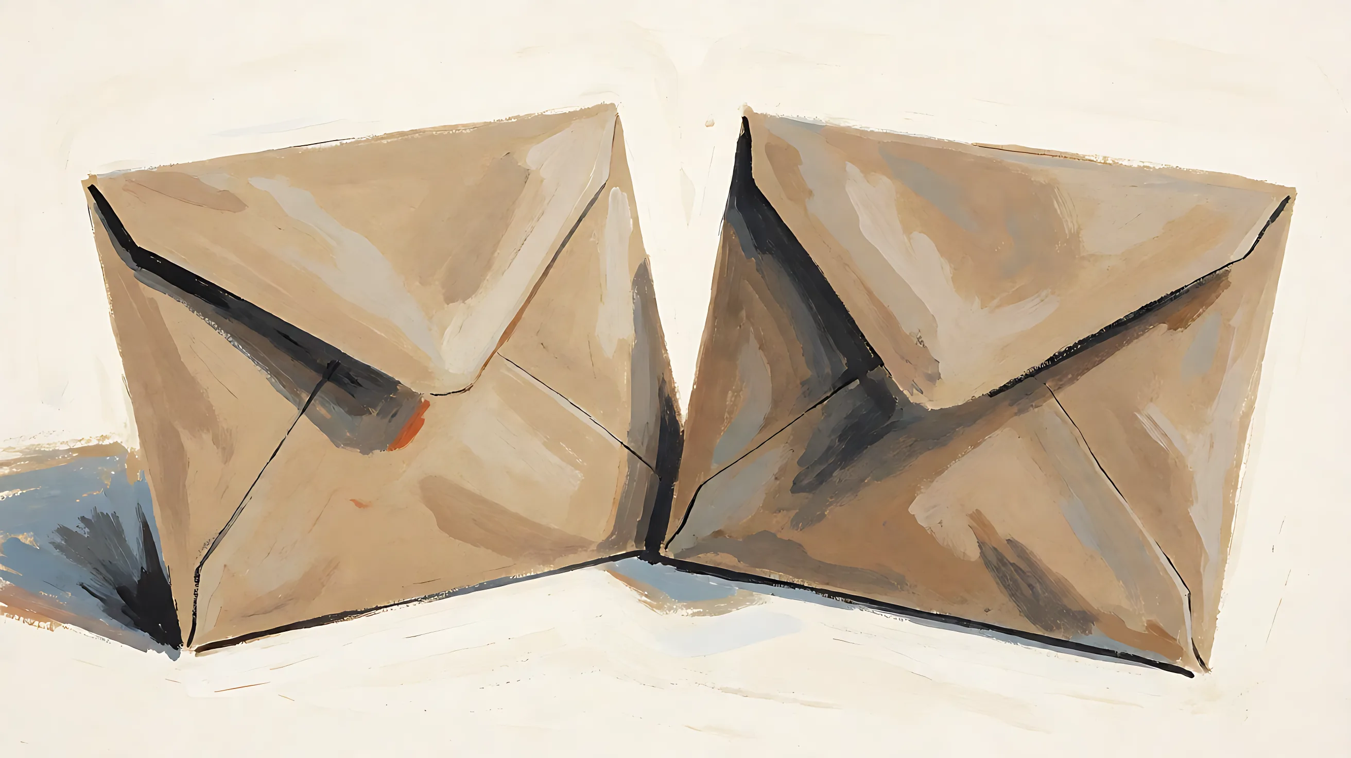Two plain kraft envelopes standing side by side