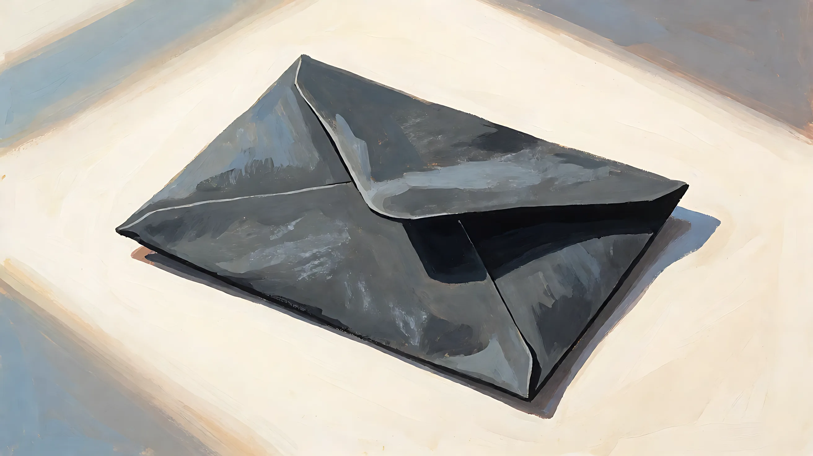 One closed charcoal envelope.