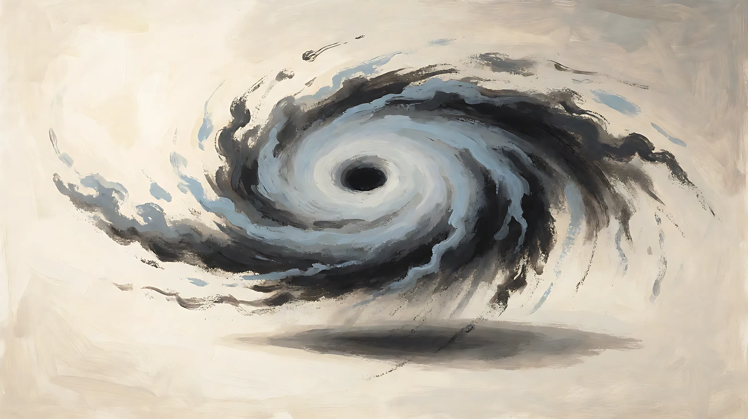 A spiral of charcoal and muted blue.