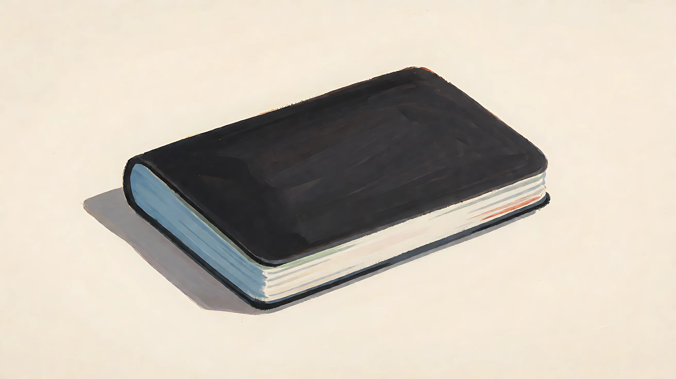 A closed checkbook with a charcoal cover and a muted-blue page block