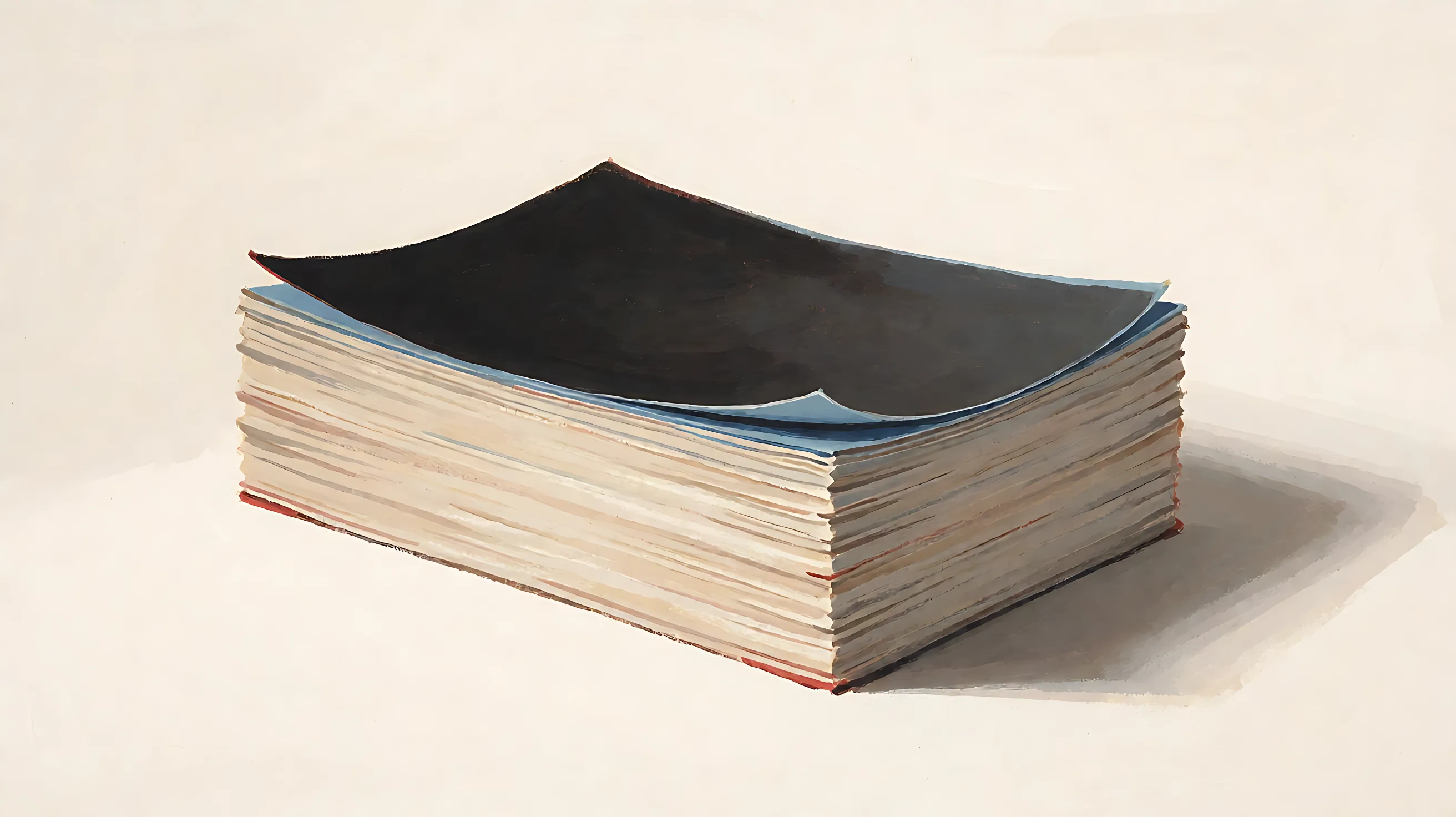 A closed stack of pages with a charcoal top