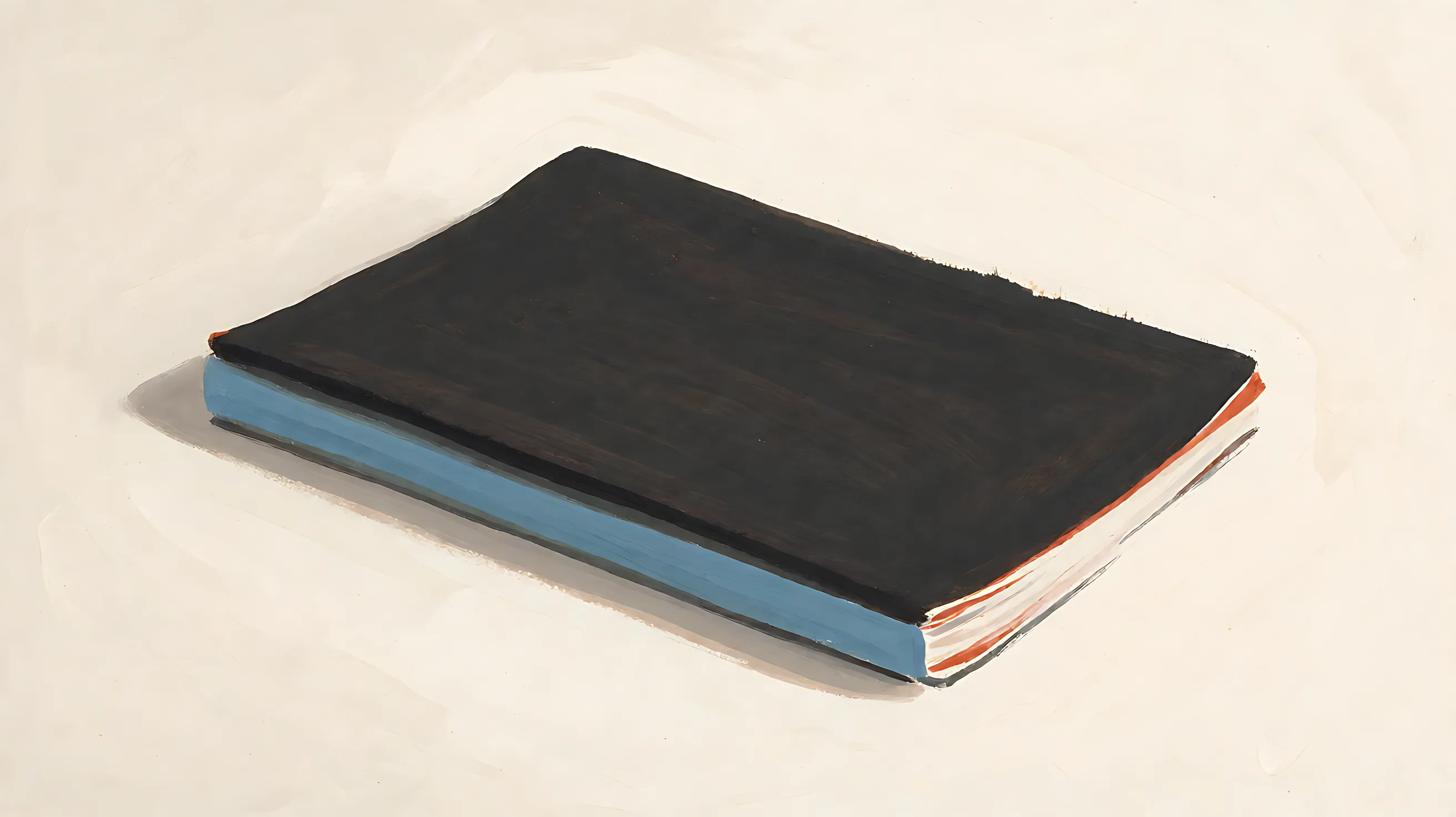 A closed charcoal booklet with a muted blue spine