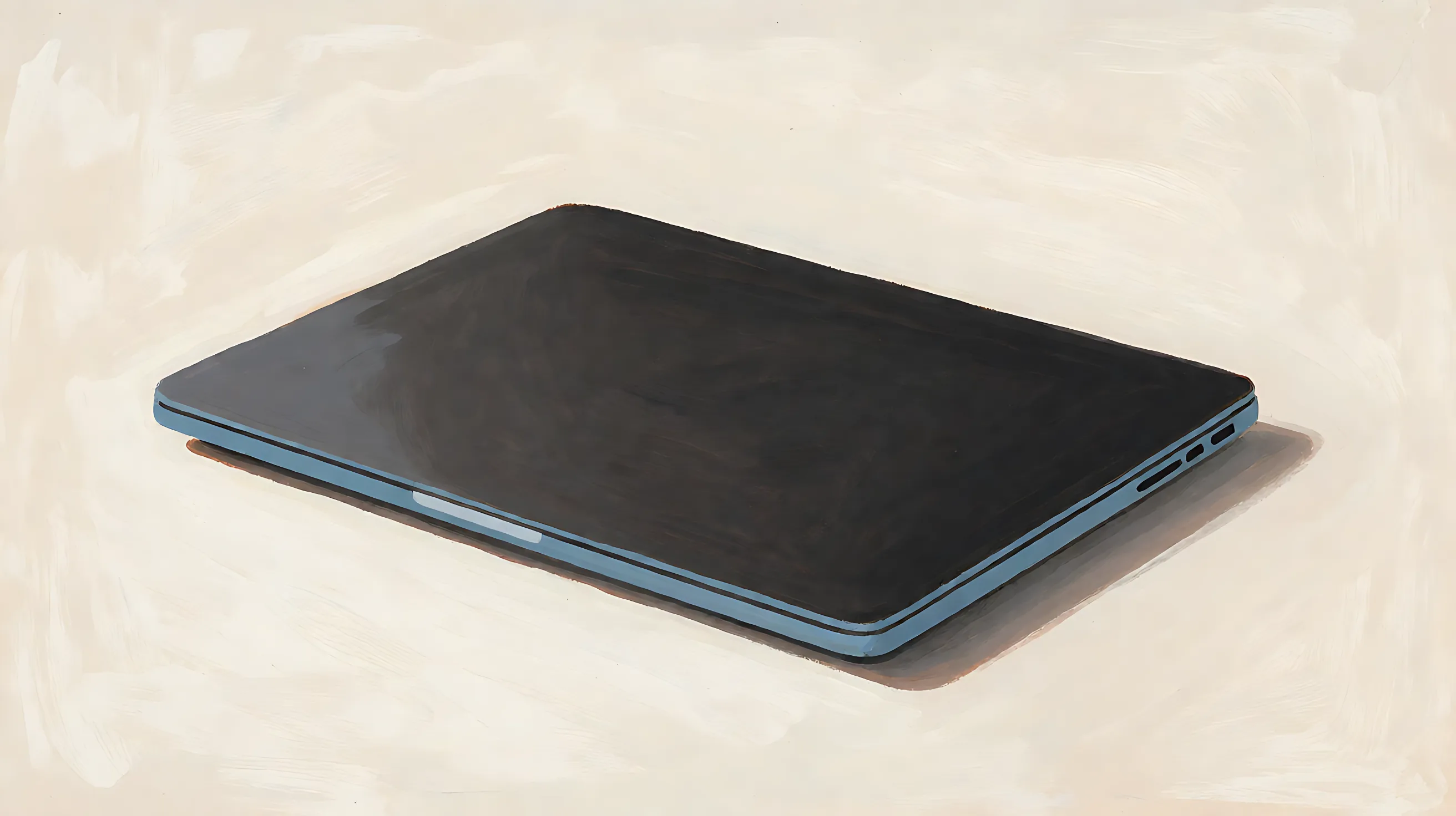 A closed charcoal laptop with a muted blue edge