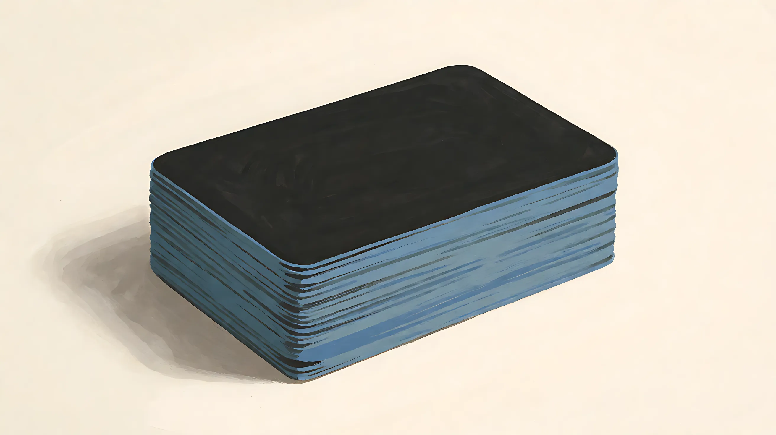 A stack of charcoal cards with a muted blue edge