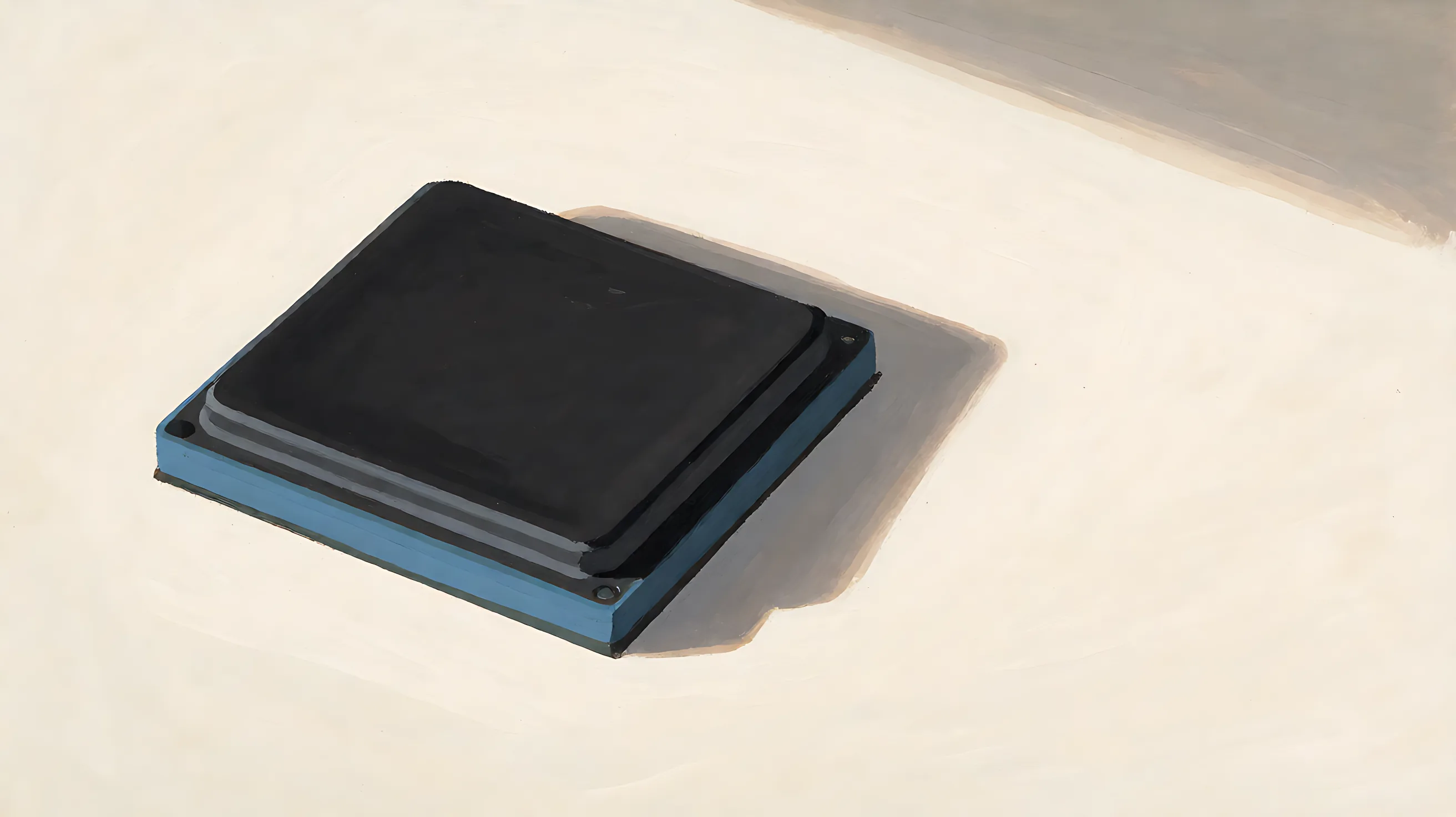 A charcoal chip carrier with a muted blue rim