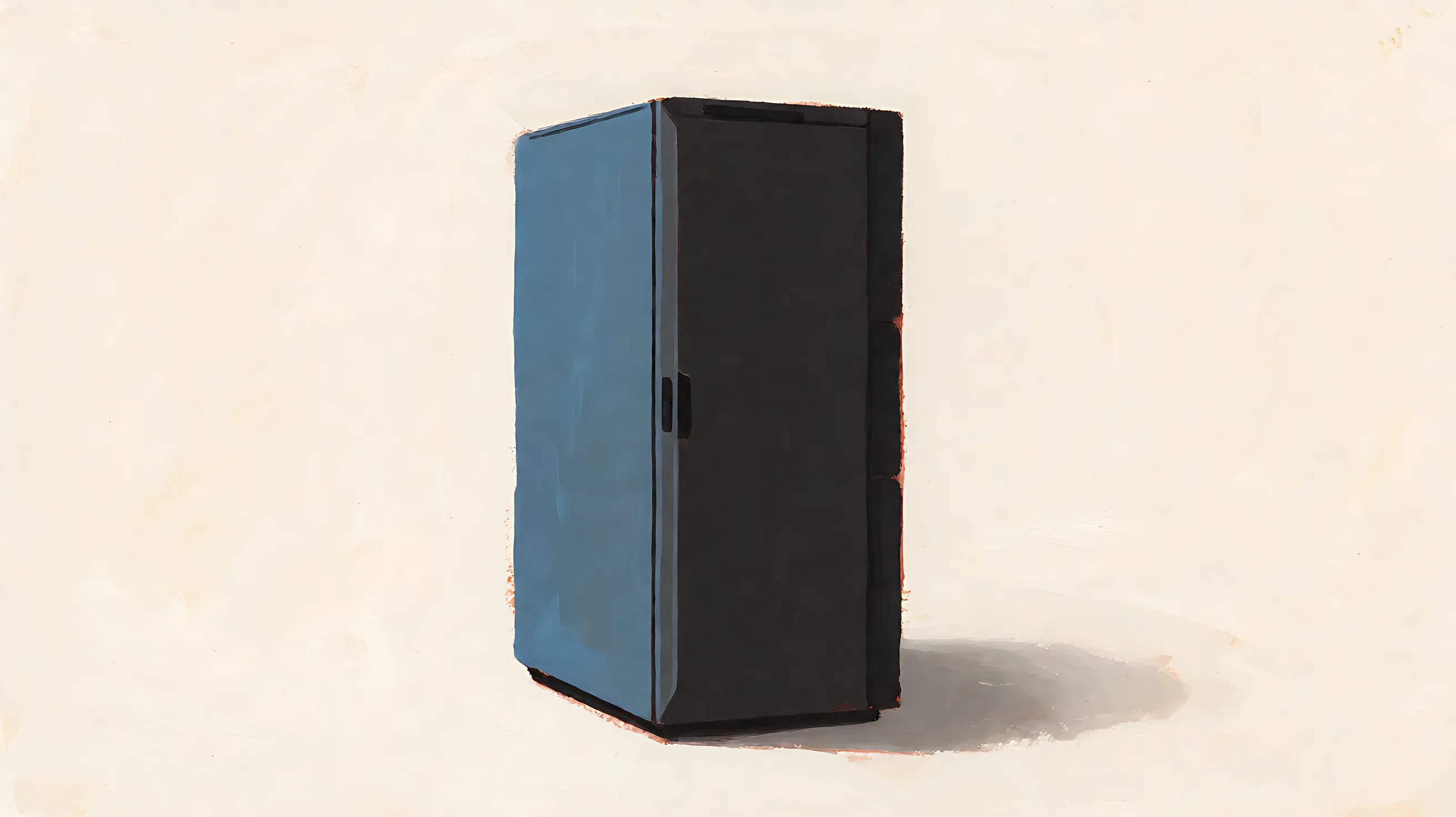 A charcoal cabinet with a muted blue side