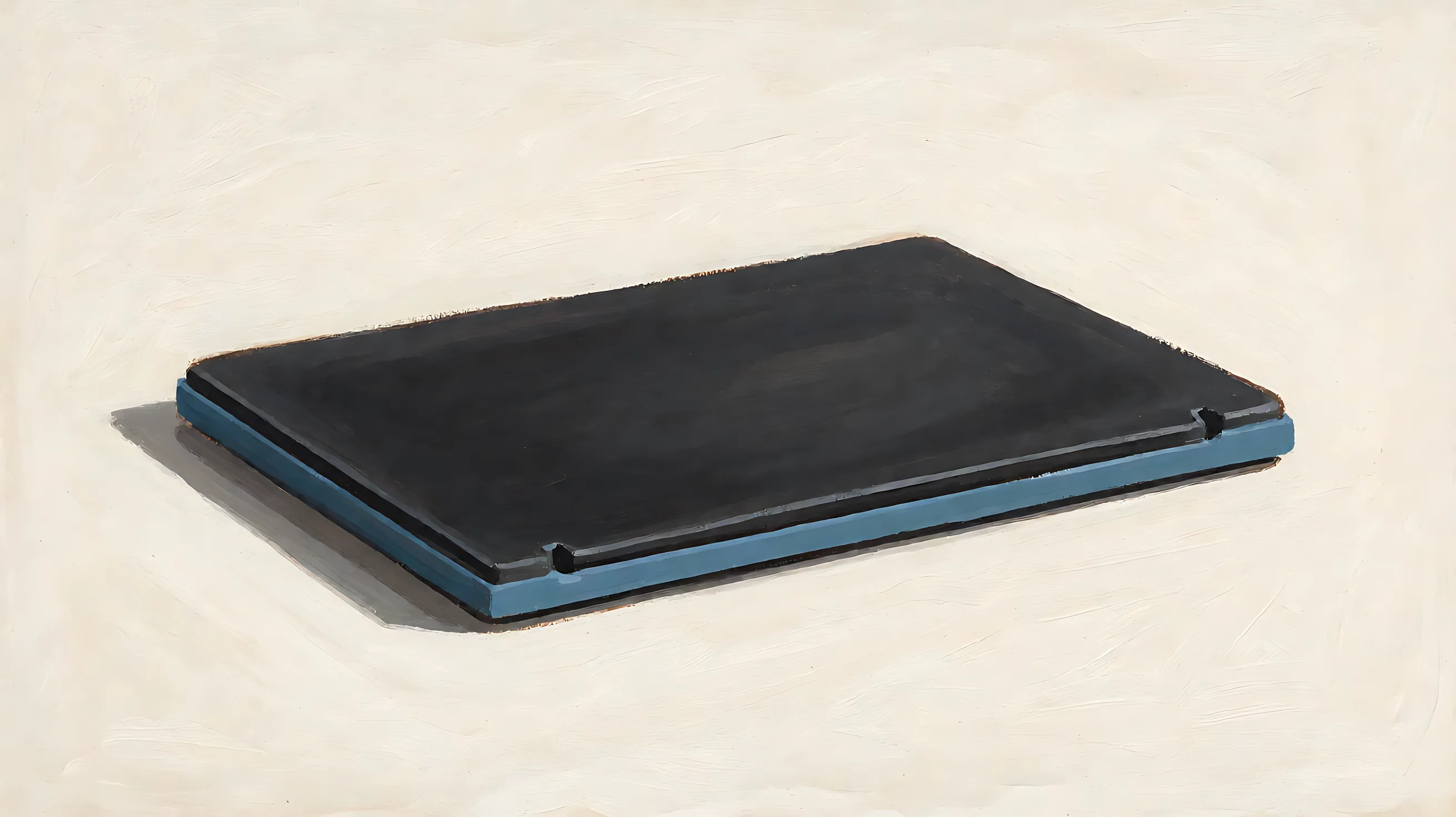A flat charcoal processor module with a muted blue edge