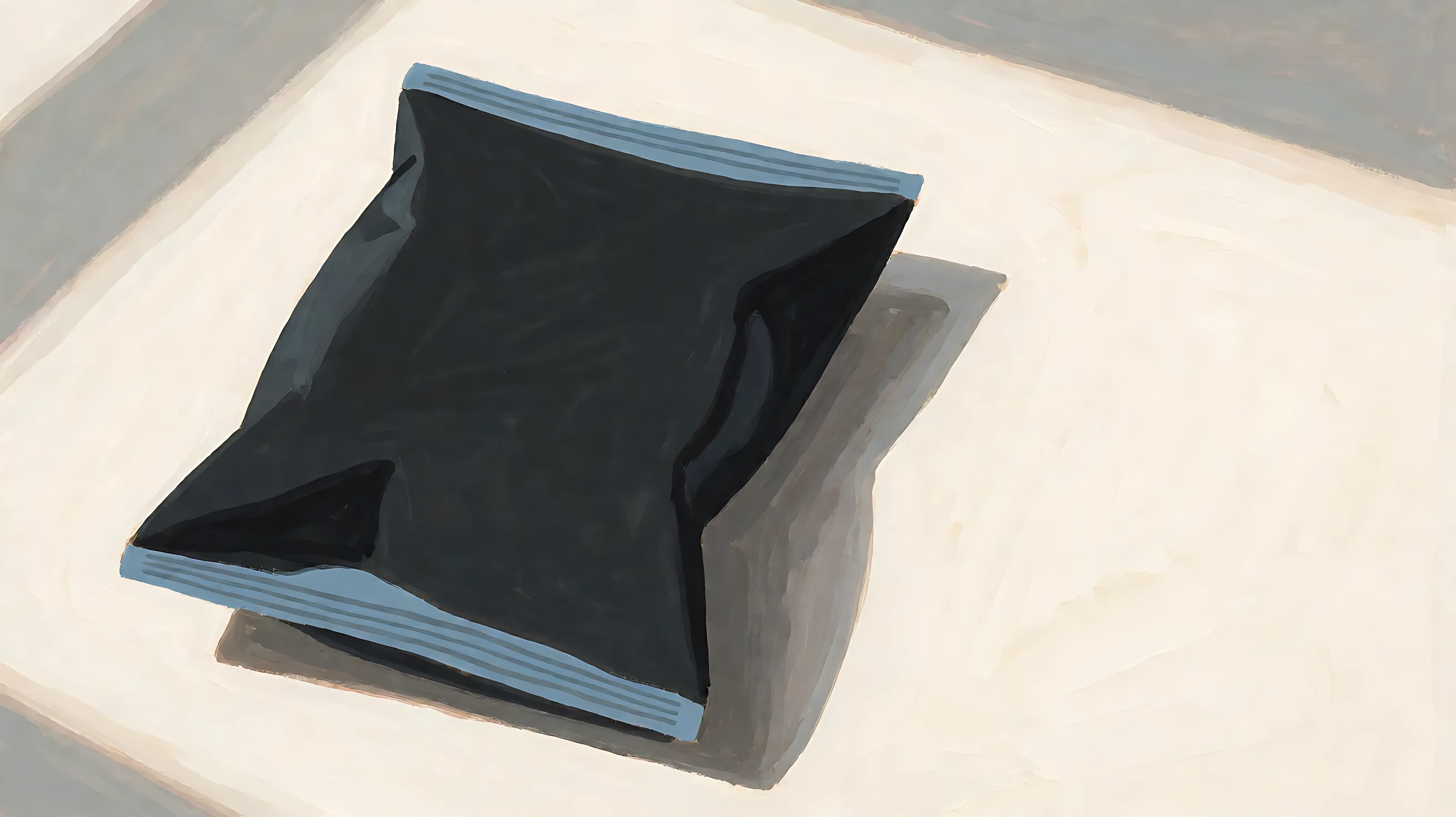 A charcoal chip package with a muted blue edge