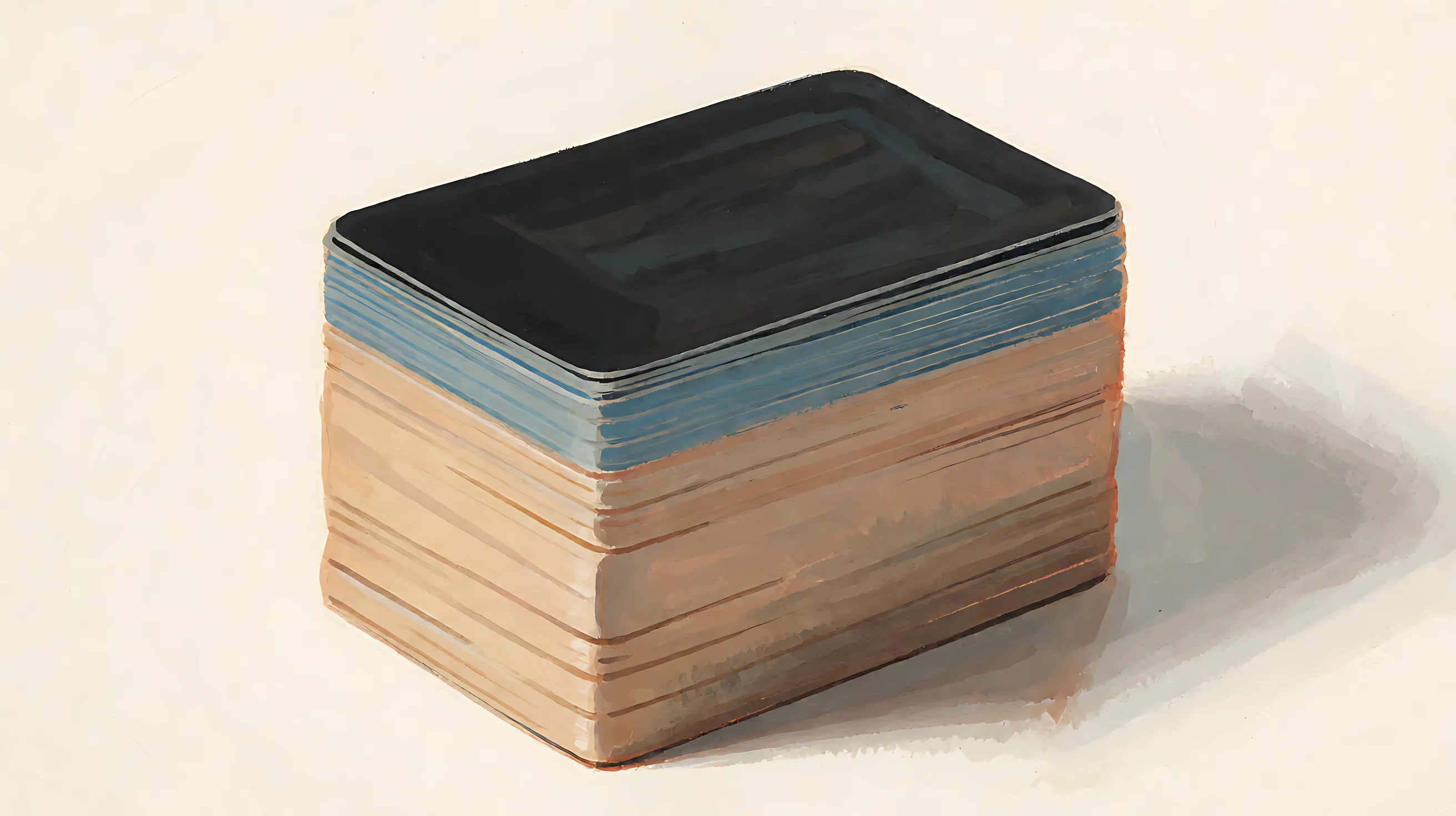 A stack of charcoal cards with a muted blue edge