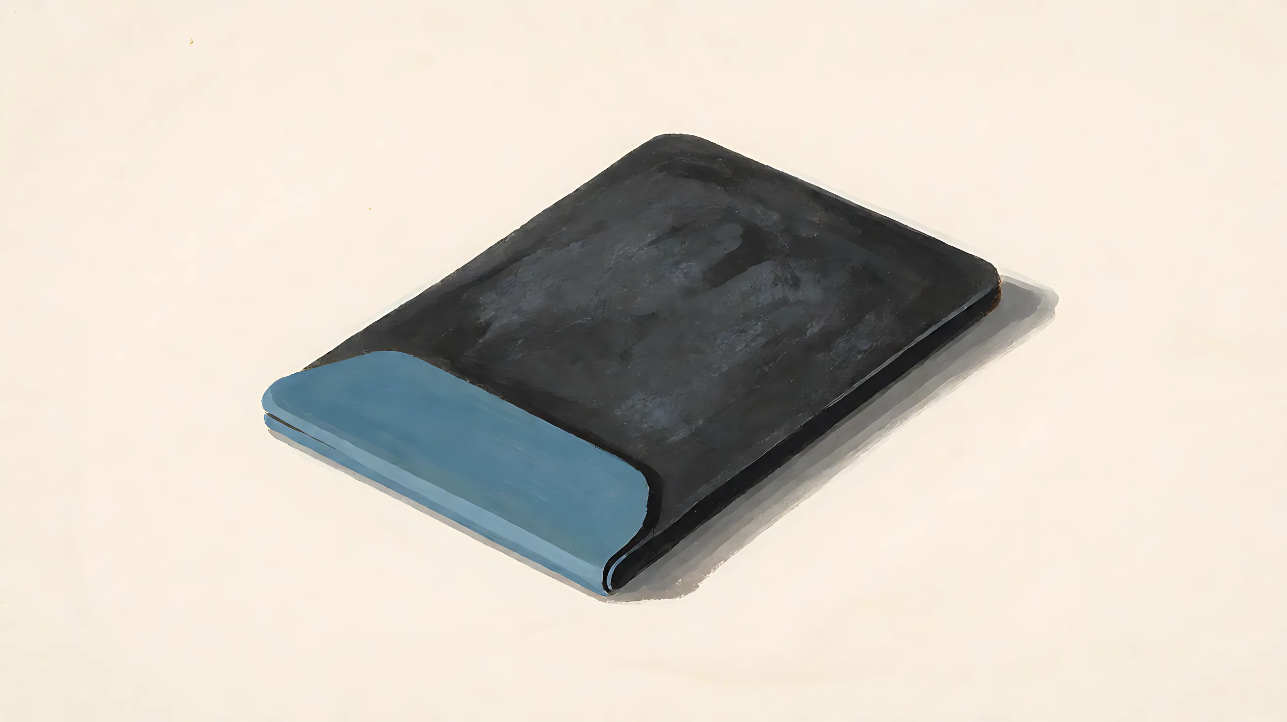 A closed charcoal card sleeve, blank cover, muted blue edge
