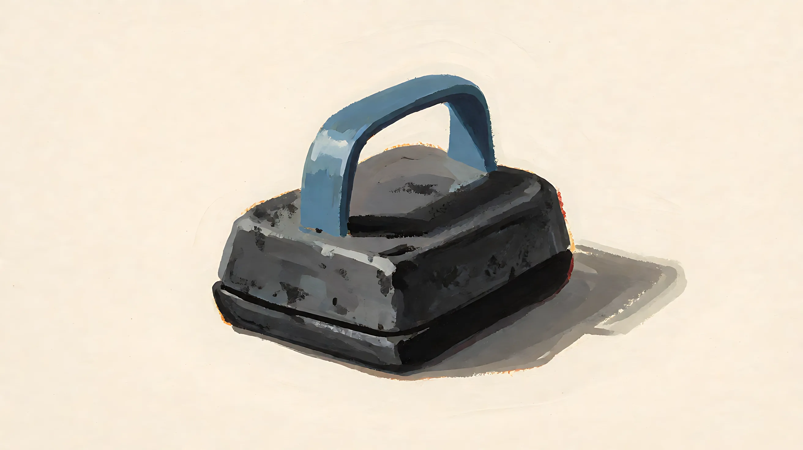 A charcoal weight, blank top, muted blue handle