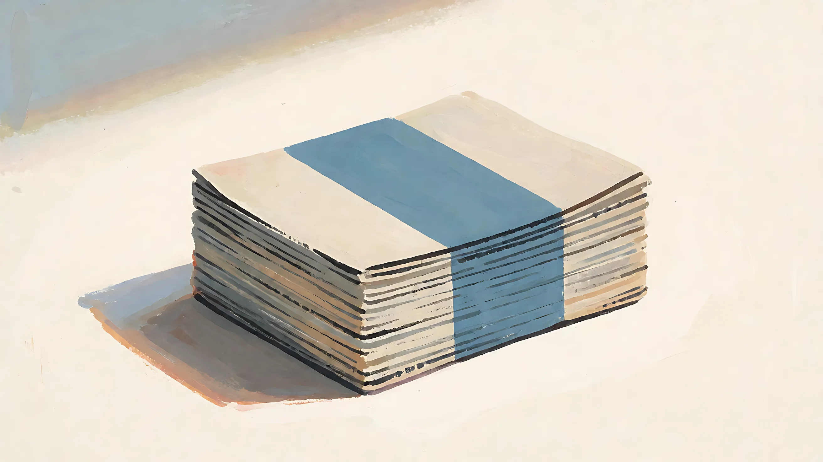 A stack of blank sheets with one muted blue band