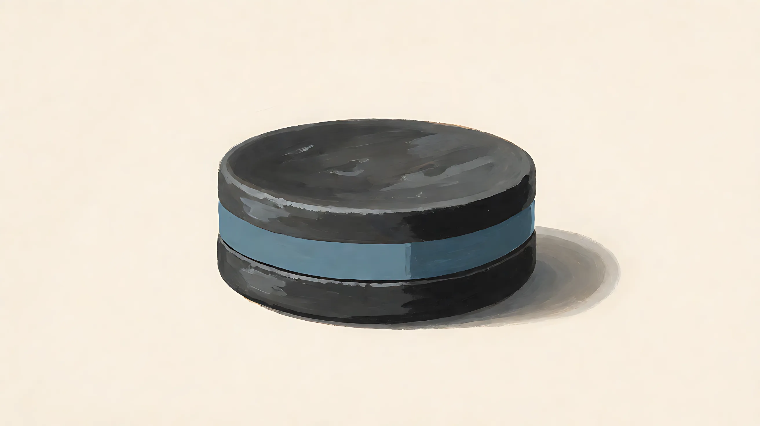 A closed charcoal disc with one muted blue band