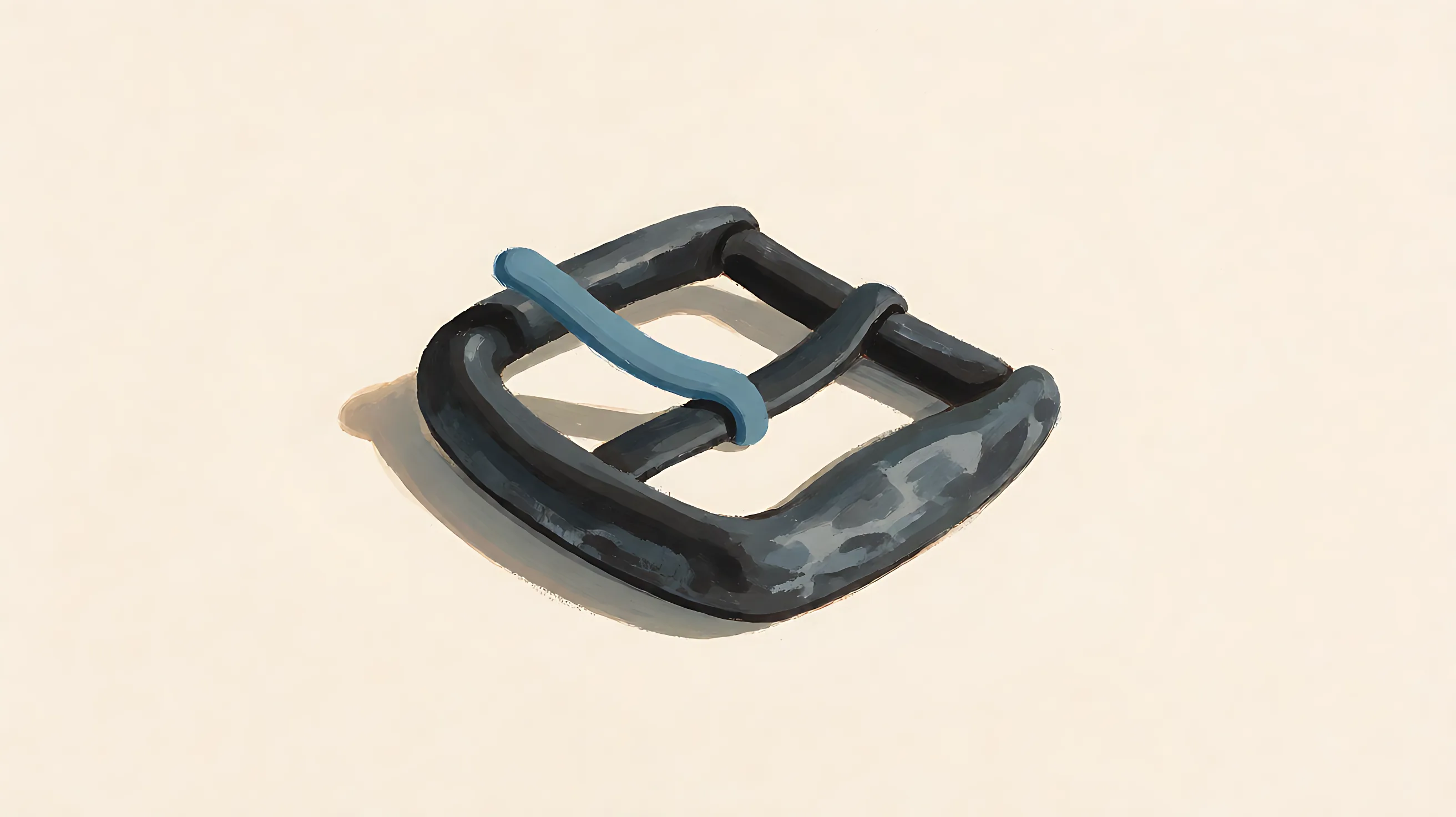 A closed charcoal buckle, one muted blue prong