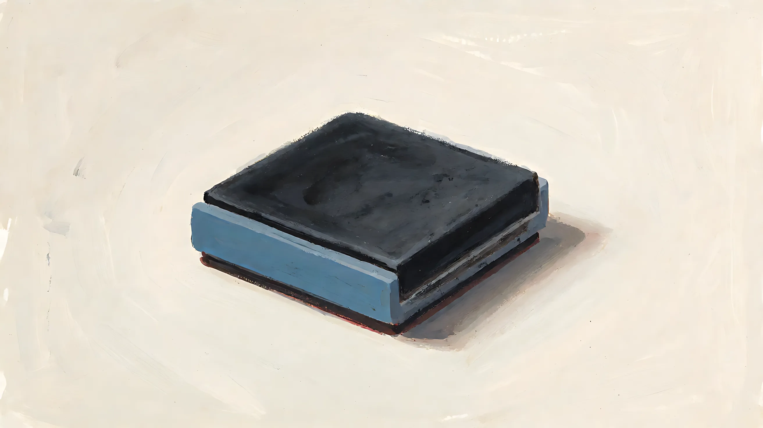A closed square stamp pad, blank top, blue side
