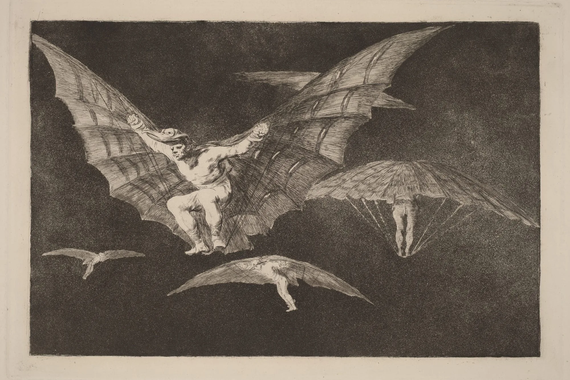 Goya's print Modo de volar, with figures on wing-like devices