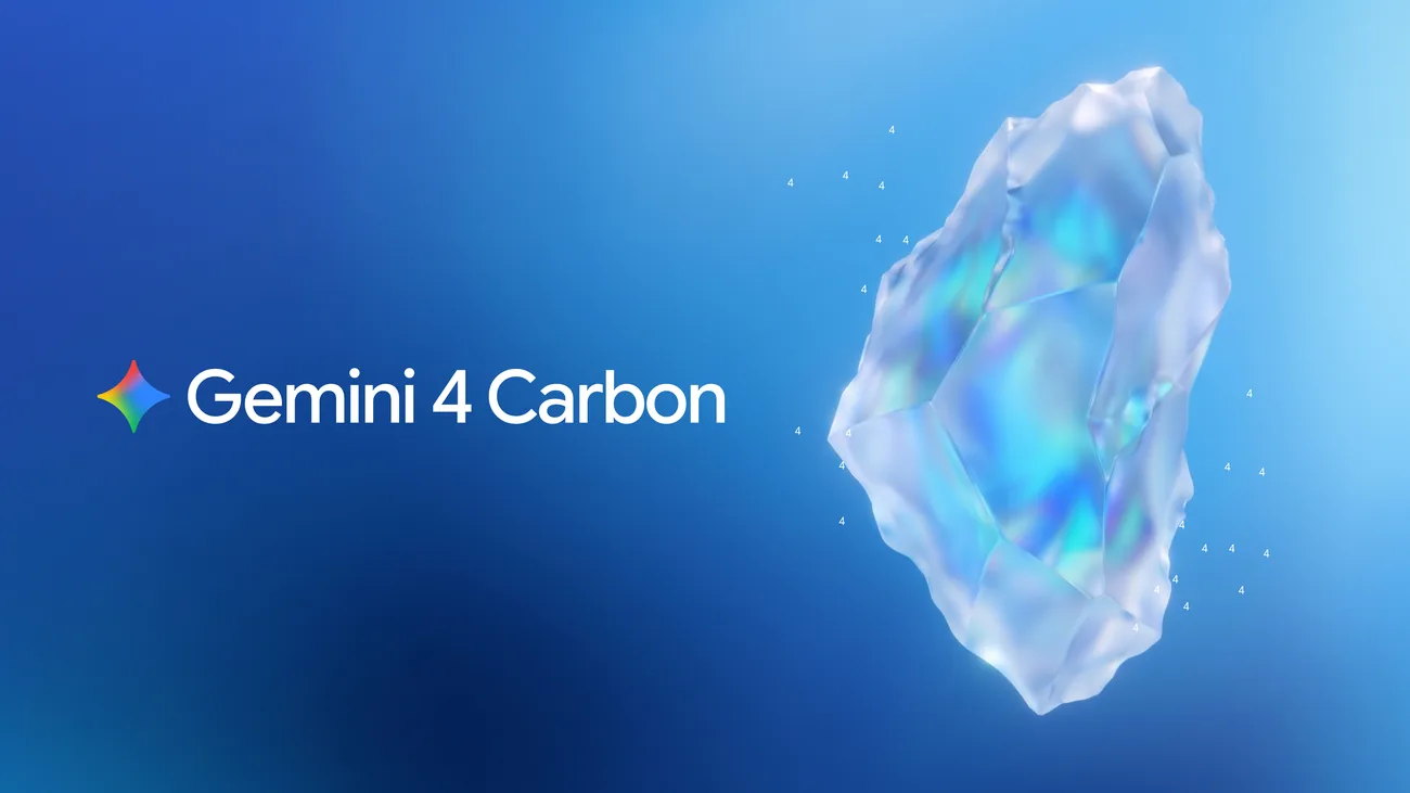 A clear crystal on a blue field, with the words Gemini 4 Carbon at the left